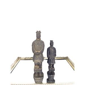 Vintage Set of Two Chinese Terracotta Warrior Clay Statues, armies of Qin Shi